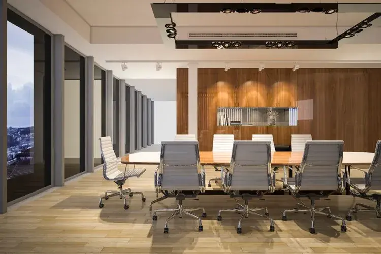 Boardroom with a meeting table and office chairs